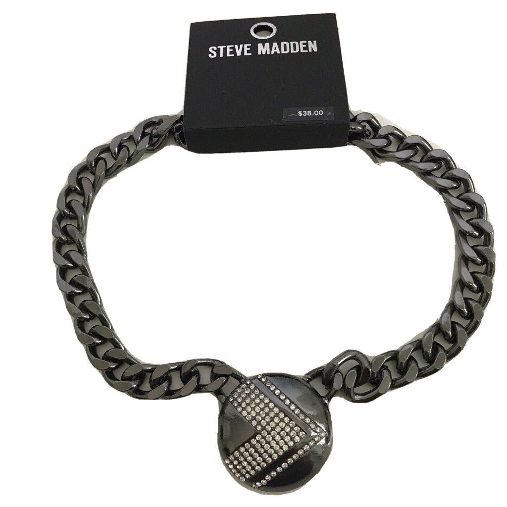 Nwt Steve Madden Gun Metal Chunky Rhinestone Chevron Pendant Statement Necklace 18$